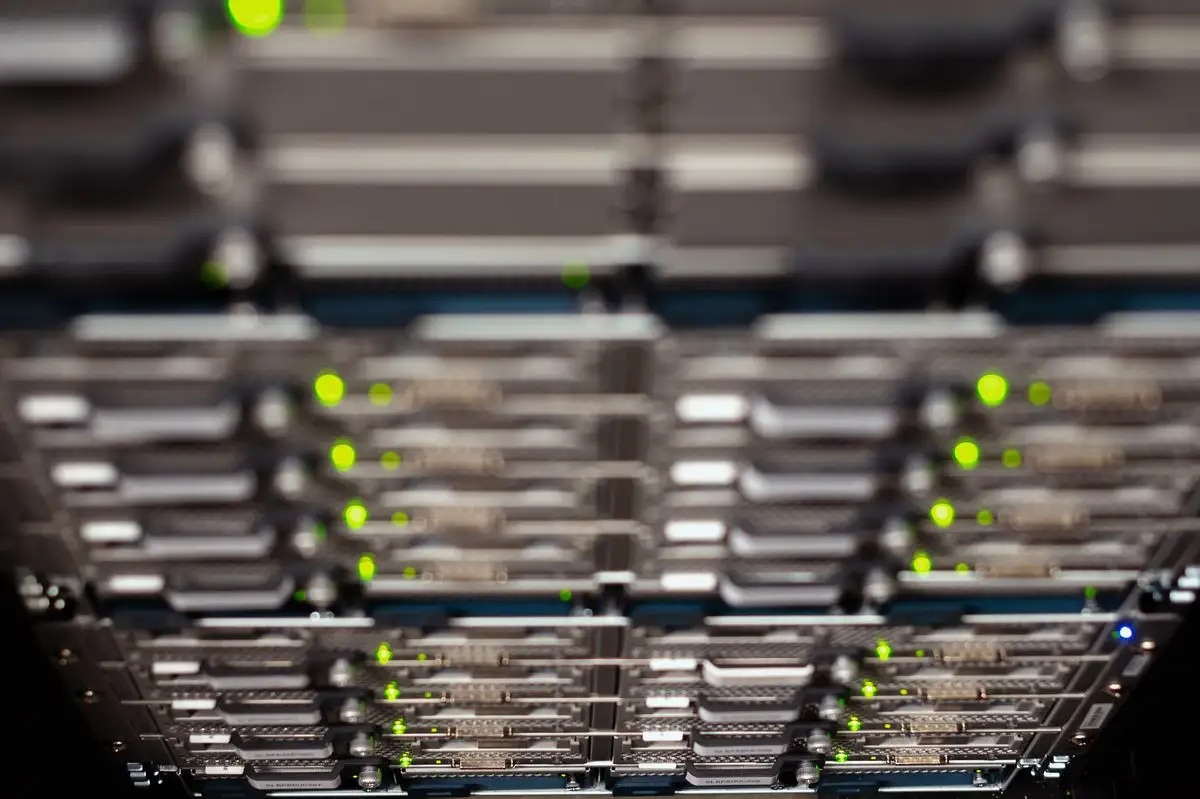 Bare-metal GPU server rack in a data center for AI training