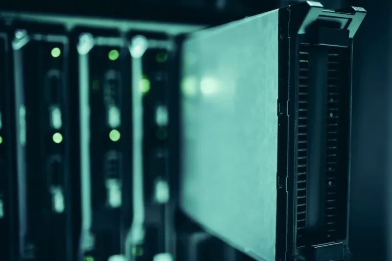 High-performance computing data center with GPU server racks and liquid cooling infrastructure