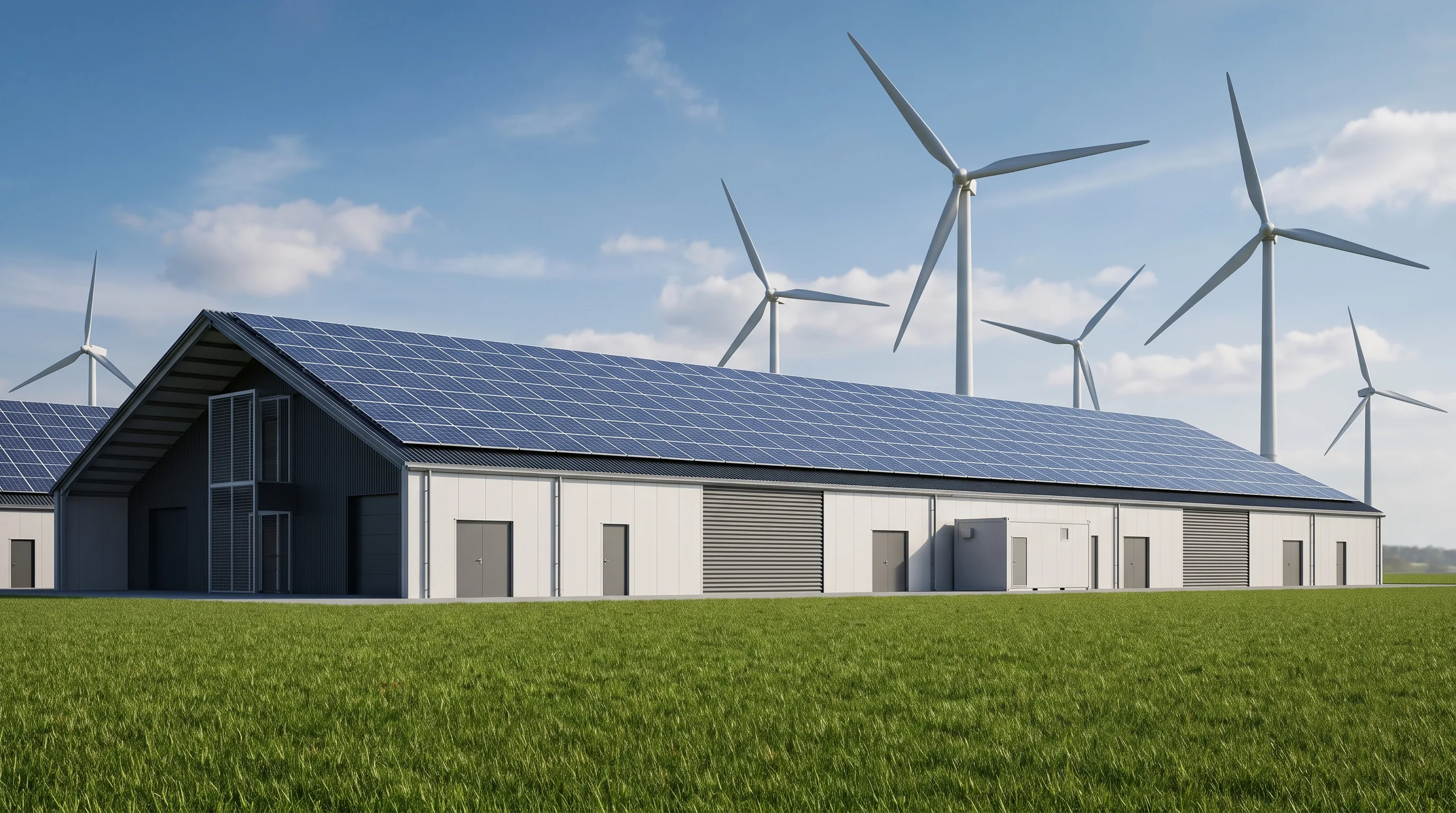 Sustainable bitcoin mining facility powered by solar panels and wind turbines